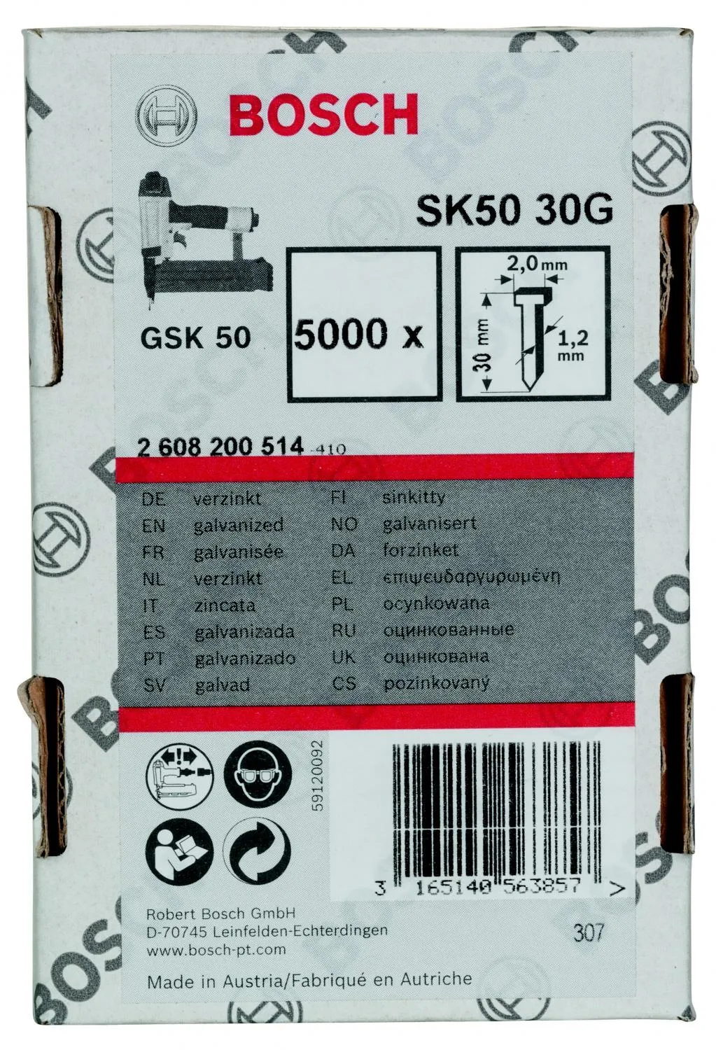 фото штифт bosch 1 х 1.25 х 30 мм 5000 шт. (2608200514)